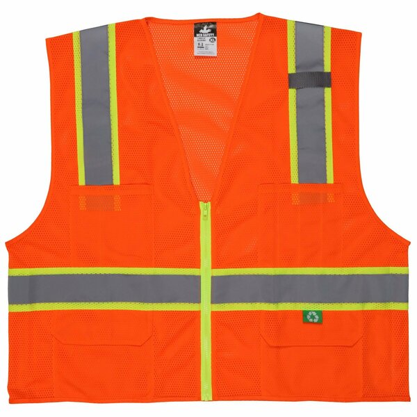 Mcr Safety Garments, Orange Class 2 Vst, Recy., 3'' Lime/Silver, X5 RSURVMOX5
